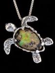 Australian Boulder Opal Treasure Back Sea Turtle with Tsavorite Eyes -Silver