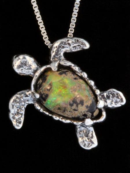 Australian Boulder Opal Treasure Back Sea Turtle with Tsavorite Eyes -Silver picture