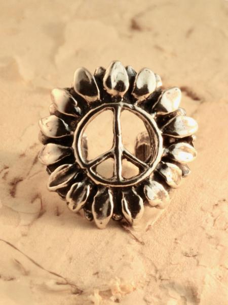 Flower Power Peace Symbol Ear Cuff - Silver picture