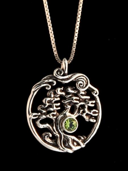 Cypress - Bonsai Tree Pendant with Green Topaz - Silver picture