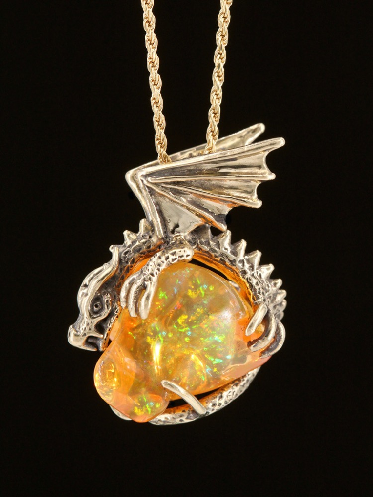 El Dorado Mexican Fire Opal Dragon - 18K Gold picture