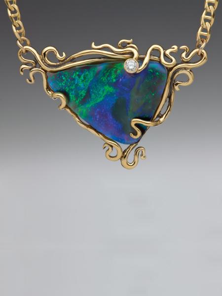 Ocean Reef- Opal & Diamond Pendant - 18K Gold