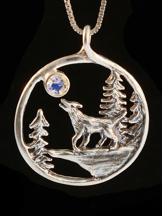 Lunar Wolf Song Pendant with Gemstone - Silver picture