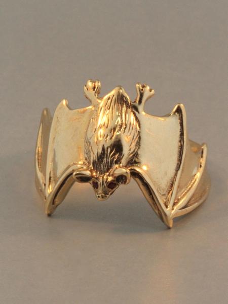 Classic Bat Ring with Ruby Eyes - 14k Gold picture