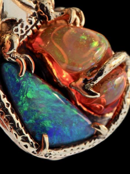 Fire and Ice Opal Dragon Pendant - 18K Gold picture