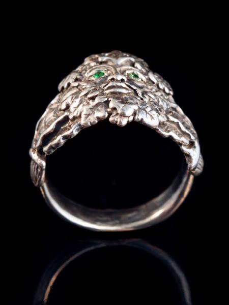 Green Man Ring with Tsavorite Eyes - Silver picture