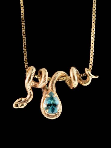 Gold Vine Snake With Blue Zircon - 14k Gold