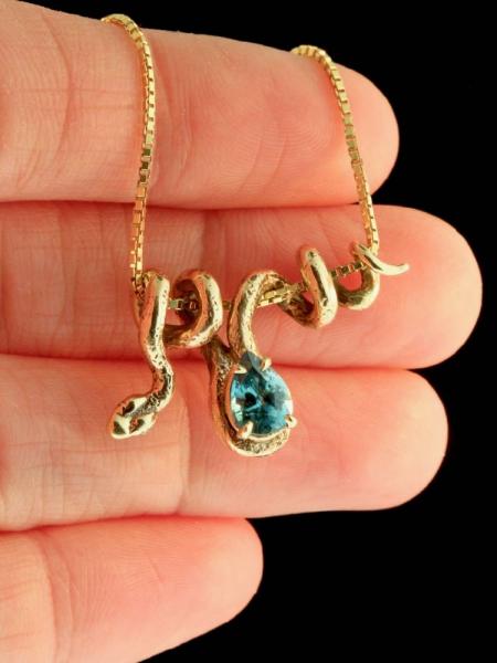 Gold Vine Snake With Blue Zircon - 14k Gold picture