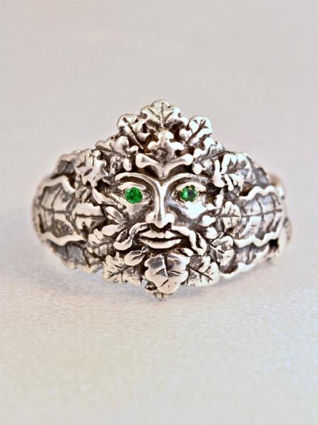 Green Man Ring with Tsavorite Eyes - Silver picture
