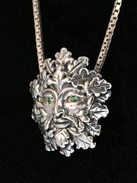 Green Man Charm with Tsavorite Eyes - Silver picture