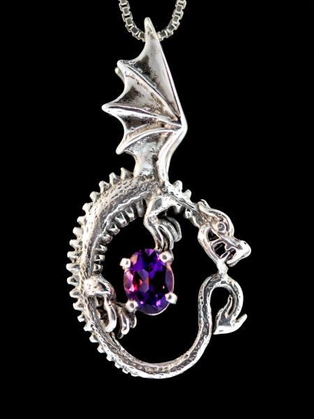 Oracle Dragon Pendant with Gemstone - Silver