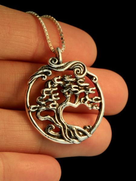 Cypress - Bonsai Tree Pendant - Silver picture