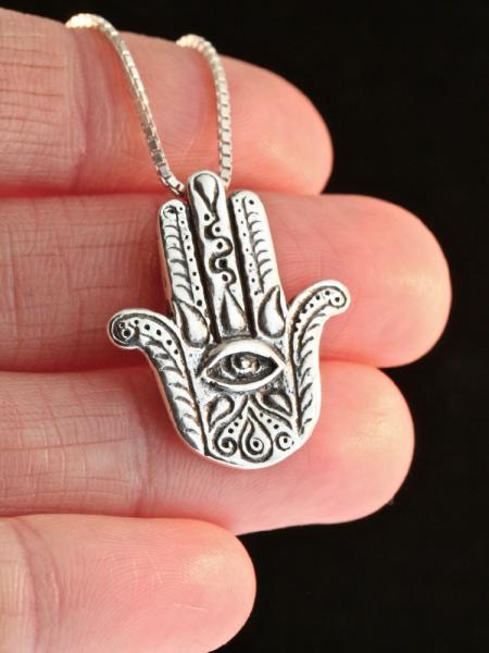 Eye of Protection Hamsa Hand Charm - Silver picture