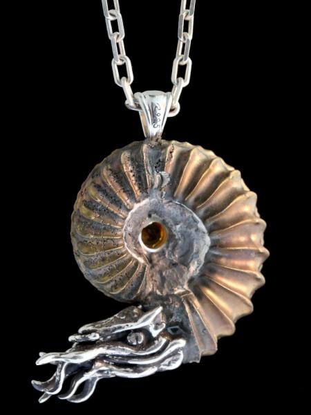 Pyritized Ammonite Nautilus Neckpiece - Silver picture