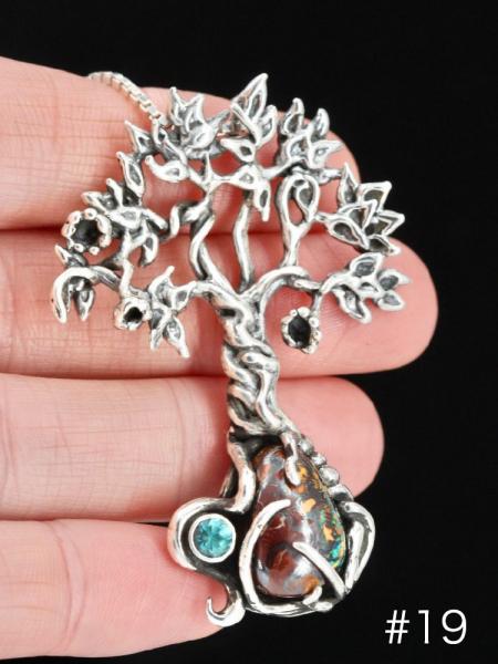 Primeval Forest Tree Pendants #15 and #19 with Koroit Australian Boulder Opals - Silver picture