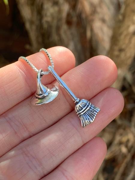 Halloween - Witch's Hat and Witch's Broom Stick Charms - Silver picture