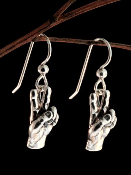 Peace Hand Sign Earrings - Silver picture