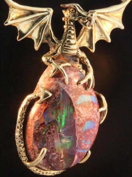 Dragons Eye - Mexican Matrix Opal Pendant - 18K Gold picture