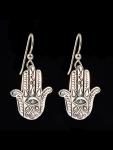 Eye of Protection Hamsa Hand Earrings - Silver