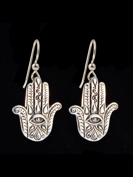 Eye of Protection Hamsa Hand Earrings - Silver picture