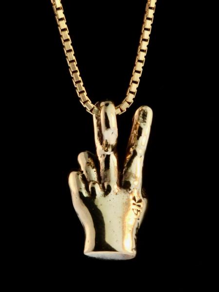 Peace Hand Sign Charm - 14k Gold picture
