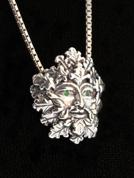 Green Man Charm with Tsavorite Eyes - Silver