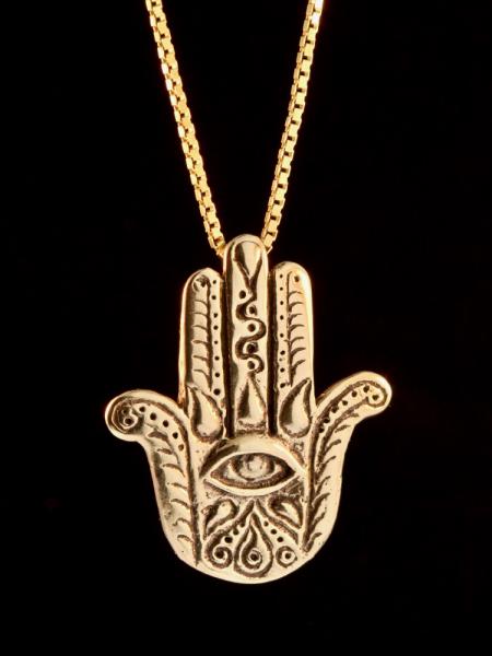 Eye of Protection Hamsa Hand - 14k Gold