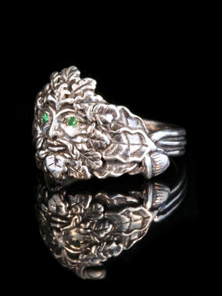 Green Man Ring with Tsavorite Eyes - Silver picture