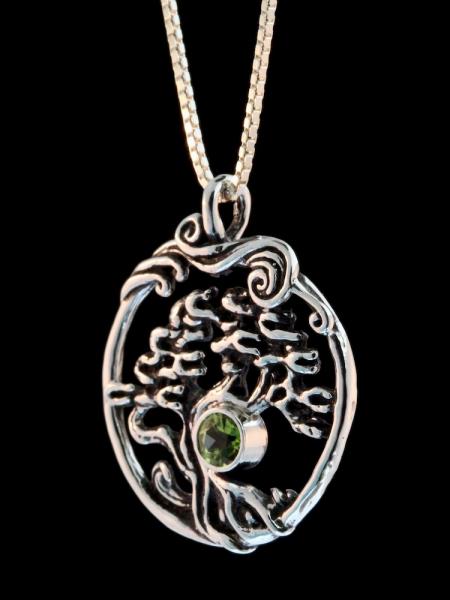 Cypress - Bonsai Tree Pendant with Green Topaz - Silver picture