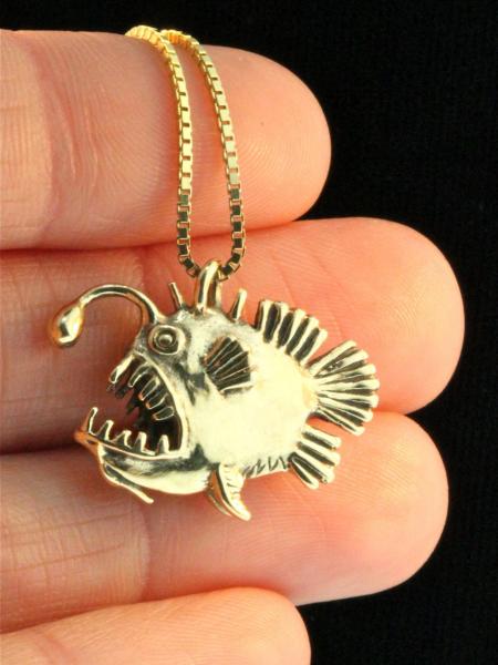 Gold Angler Fish Charm - 14k Gold picture