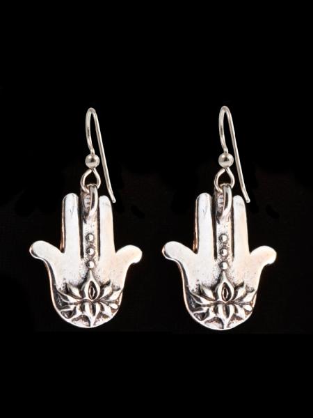 Eye of Protection Hamsa Hand Earrings - Silver picture