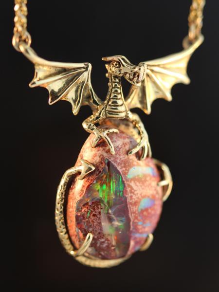 Dragons Eye - Mexican Matrix Opal Pendant - 18K Gold picture