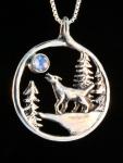 Lunar Wolf Song Pendant with Gemstone - Silver