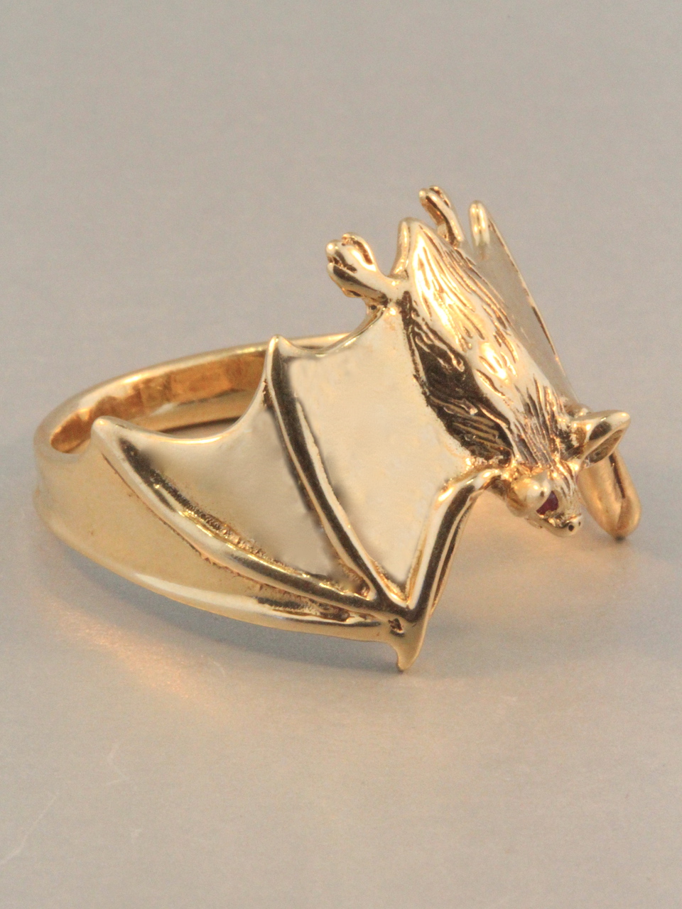 Classic Bat Ring with Ruby Eyes - 14k Gold picture