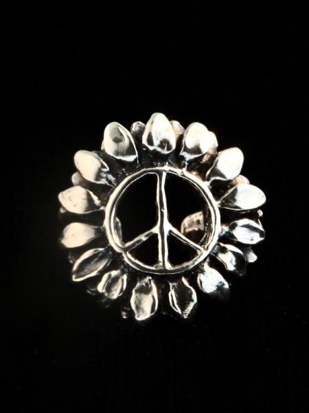 Flower Power Peace Symbol Ear Cuff - Silver picture