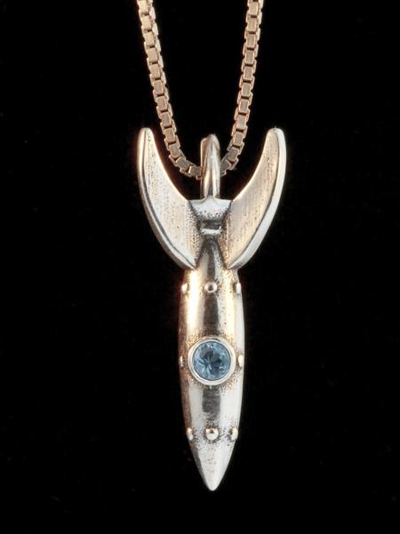 Alien Rocket Charm RKT-2 with Gemstone Portholes - Silver picture