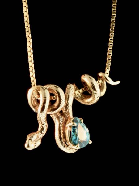 Gold Vine Snake With Blue Zircon - 14k Gold picture