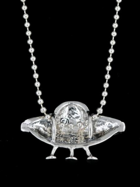 Flying Saucer U.F.O. Pendant with Gemstones - Silver picture