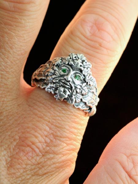 Green Man Ring with Tsavorite Eyes - Silver picture