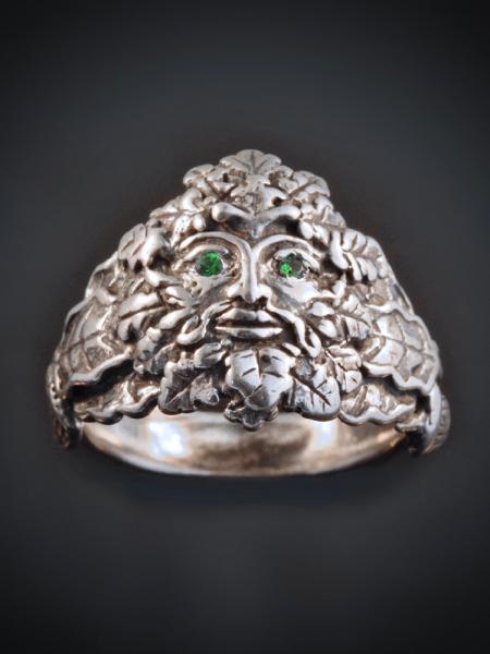 Green Man Ring with Tsavorite Eyes - Silver picture
