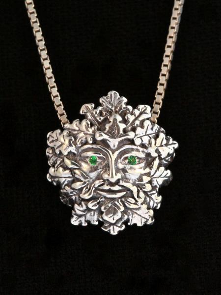 Green Man Charm with Tsavorite Eyes - Silver picture