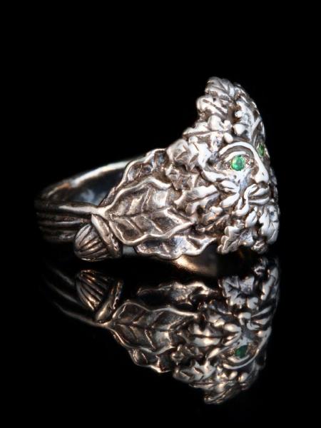 Green Man Ring with Tsavorite Eyes - Silver picture