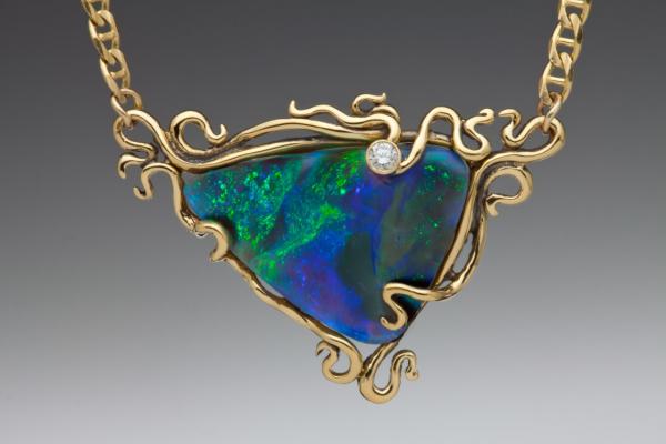 Ocean Reef- Opal & Diamond Pendant - 18K Gold picture