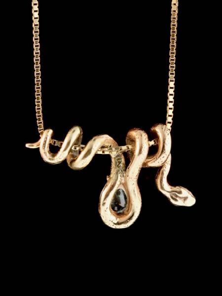 Gold Vine Snake With Blue Zircon - 14k Gold picture