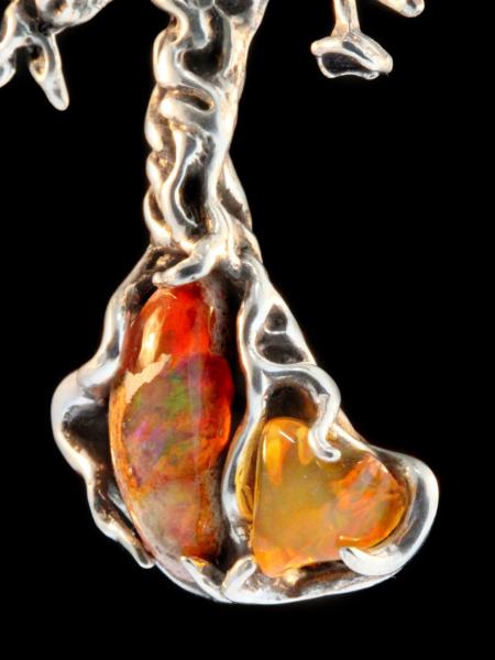 Primeval Forest Tree Pendant #3 - Mexican Opal - Silver and 14K Gold picture