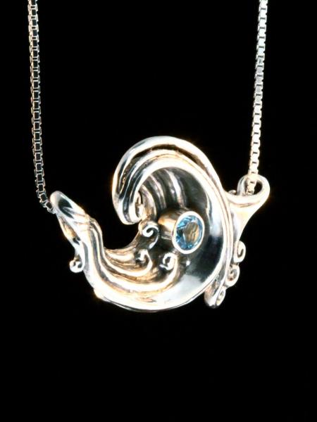 Rip Curl Wave Pendant with 5mm Gemstone - Silver picture
