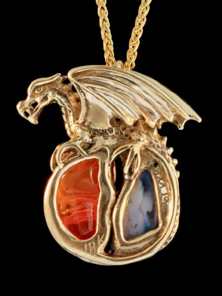 Fire and Ice Opal Dragon Pendant - 18K Gold picture