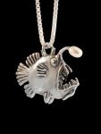 Angler Fish Charm with White Pearl - Silver