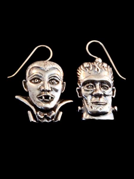 Frankenstein and Dracula Earrings - Silver