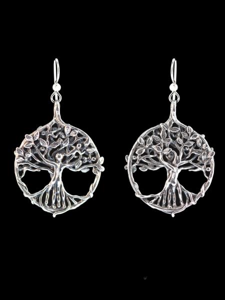 Circle of Life Tree Earrings - Silver